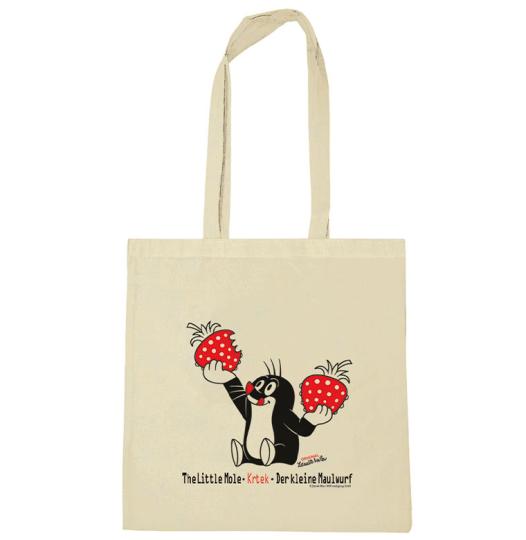 Logoshirt - Der kleine Maulwurf - Erdbeeren - Baumwolltasche - Stofftasche mit Druck und langen Tragegriffen - natur - Lizenziertes Original Design 