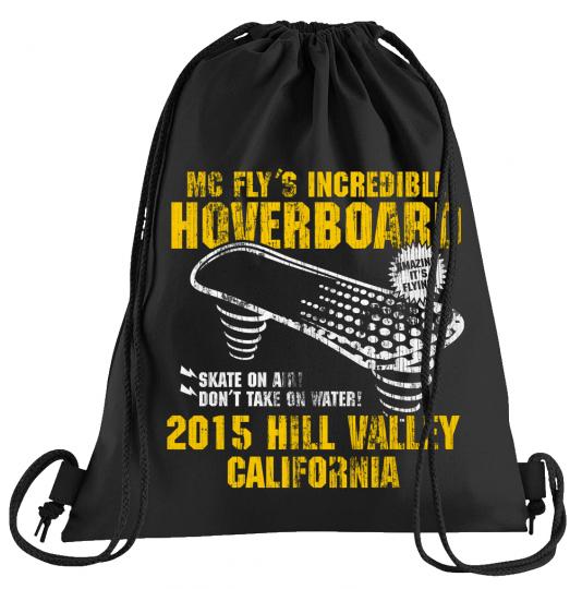 Hoverboard California Sportbeutel  bedruckter Turnbeutel mit Kordeln Zukunft Flux Delorean DMC 