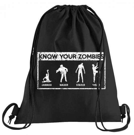 Know your Zombies Sportbeutel  bedruckter Turnbeutel mit Kordeln 