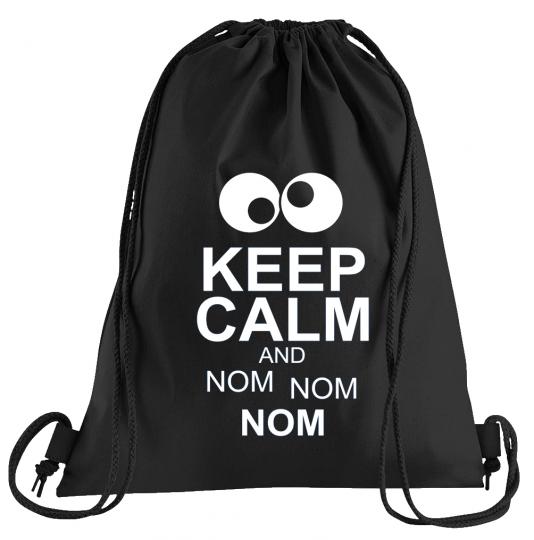 Keep Calm and Nom Nom Sportbeutel  bedruckter Turnbeutel mit Kordeln 