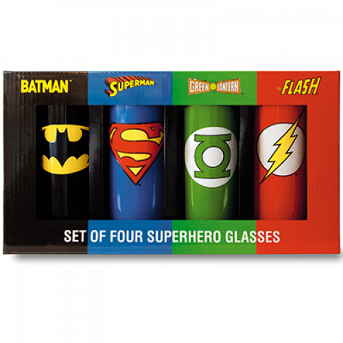 DC Comics - Superhelden - Batman - Superman - Green Lantern - Flash Gläser 4er Set - Lizenziertes Originaldesign 