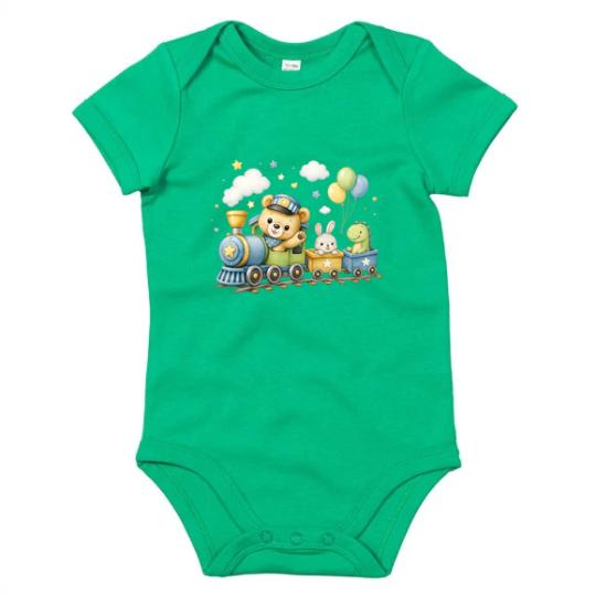 Babybody aus Biobaumwolle -- Bärchen Lokomotive 