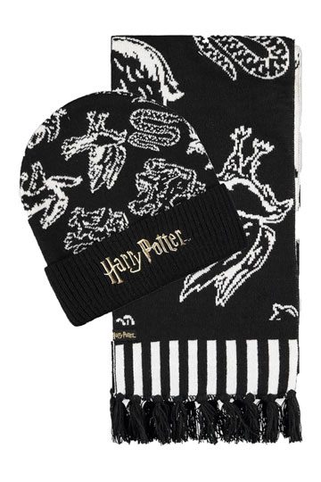 Harry Potter Beanie & Schal Set Hogwarts Houses B/W 