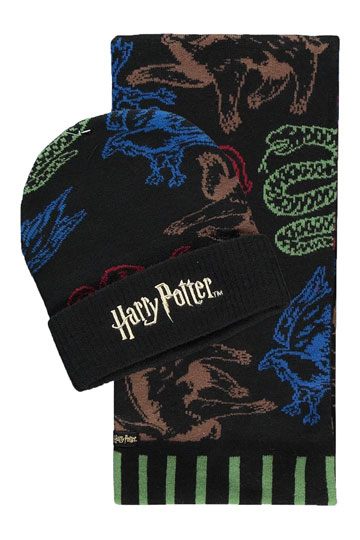 Harry Potter Beanie & Schal Set Hogwarts Houses Colored 