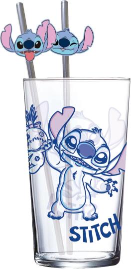Lilo & Stitch Glas Tumbler mit Trinkhalmen Stitch 485 ml 