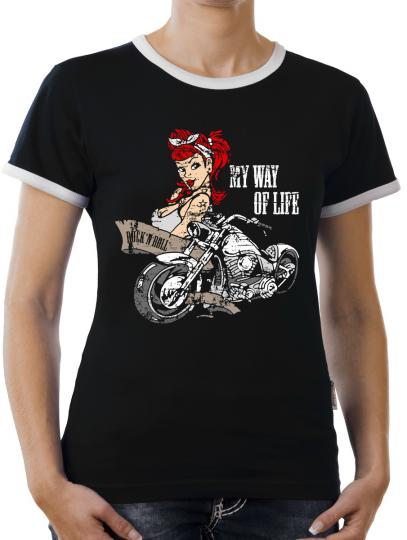 TLM Biker Girl Tattoo Kontrast T-Shirt Damen 