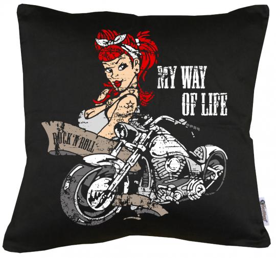 Biker Girl Tattoo Kissen mit Füllung 40x40cm 