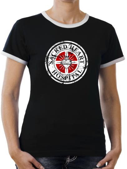 TLM Sacred Heart Hospital Kontrast T-Shirt Damen Schwarz | L