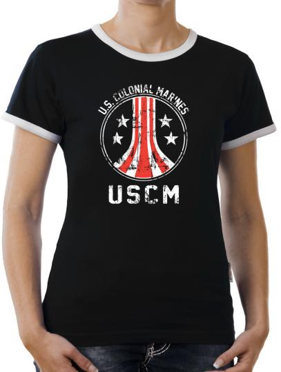 TLM US Colonial Marines Button Kontrast T-Shirt Damen 