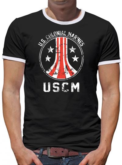 US Colonial Marines Button Kontrast T-Shirt Herren Schwarz | XXL