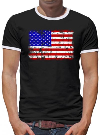 USA Vintage Flagge Fahne Kontrast T-Shirt Herren 
