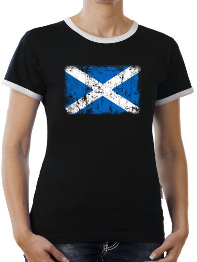 TLM Schottland Vintage Flagge Fahne Kontrast T-Shirt Damen 