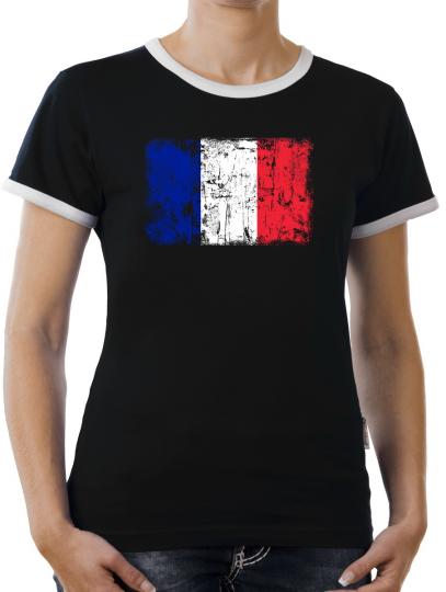 TLM Frankreich Vintage Flagge Fahne Kontrast T-Shirt Damen 