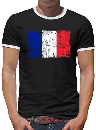Frankreich Vintage Flagge Fahne Kontrast T-Shirt Herren 