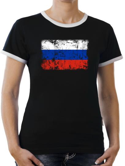 TLM Russland Vintage Flagge Fahne Kontrast T-Shirt Damen 