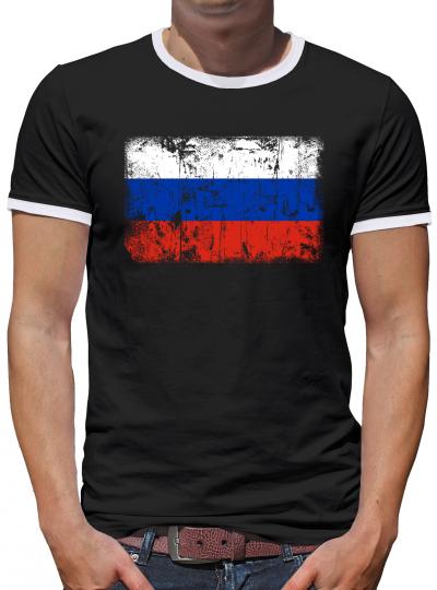 Russland Vintage Flagge Fahne Kontrast T-Shirt Herren 