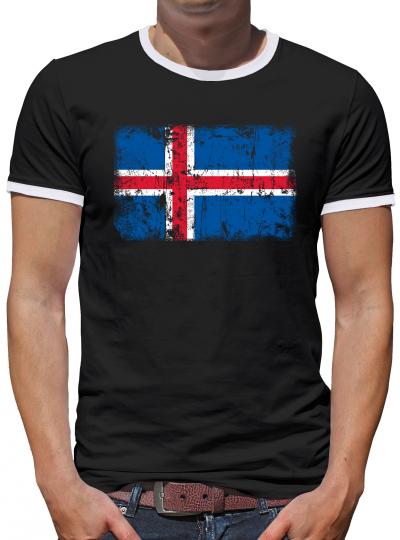 Island Vintage Flagge Fahne Kontrast T-Shirt Herren 