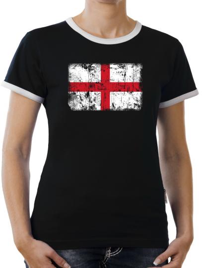 TLM England Vintage Flagge Fahne Kontrast T-Shirt Damen 