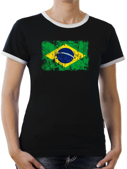 TLM Brasilien Vintage Flagge Fahne Kontrast T-Shirt Damen 