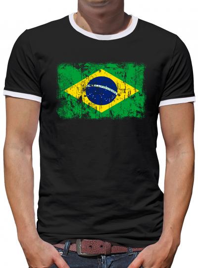 Brasilien Vintage Flagge Fahne Kontrast T-Shirt Herren 