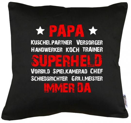 Papa Superheld und immer da! Vatertag Trainer Kissen mit Füllung 40x40cm 