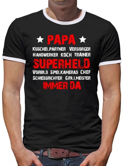 Papa Superheld und immer da! Vatertag Trainer Kontrast T-Shirt Herren 