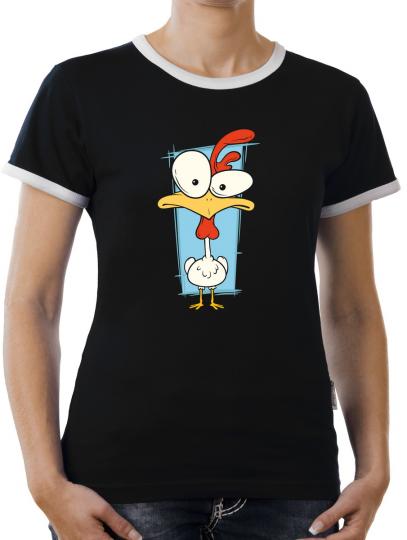 TLM Cartoon Chicken Kontrast T-Shirt Damen 