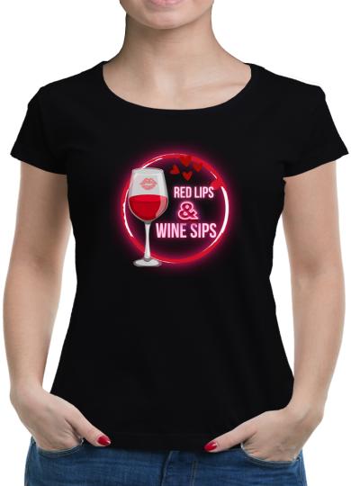 TShirt-People Red Lips and Wine sips T-Shirt Damen 