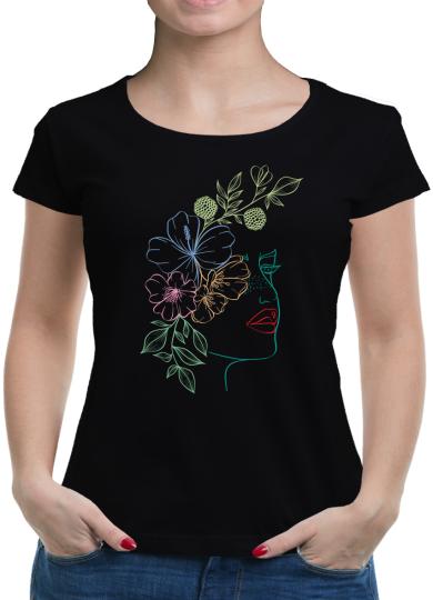 TShirt-People Lineart Flower Woman T-Shirt Damen 